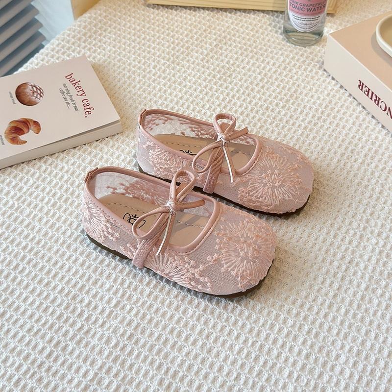 Breathable Lace Mesh Flat Shoes For Girls With Bow Spring Summer Children's Shoes Stylish Comfortable Girls Flats