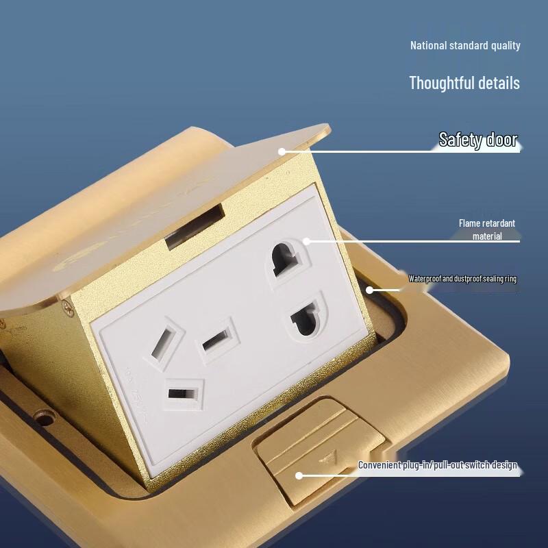 FEIDIAO Gold All-Metal Pop-up 5-Hole Floor Socket