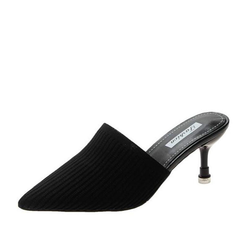 Fashion Spring Summer Women Slippers  Pumps Shoes Woman Mules Shoes Pointed Toe Ladies Heeled Half Slippers Outside Slides 499