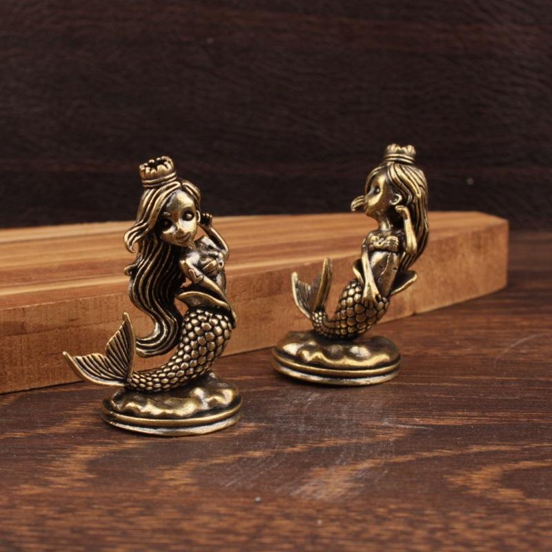 Brass Mermaid Princess Figure Home Decor Ornament, Ocean Life Ornament, Creative Design Home Decoration