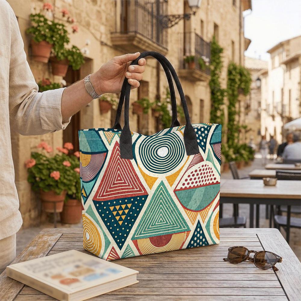 Boho Geometric Pattern Tote Bag Large Casual Shoulder Handbag for Daily Use
