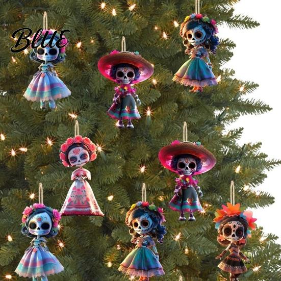 Lightweight Wood Halloween Decoration 2D of Dead The Ornament Day Hanging Skeleton Flat Wooden Embroidered Skirt Figure with Dress