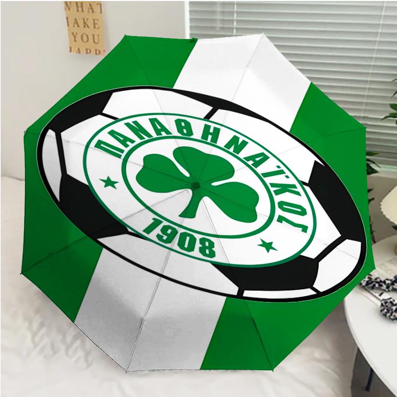 Panathinaikos FC Print Automatic Umbrella, 8 Rib Iron Frame, Plastic Handle, Suitable for Outdoor Travel &Daily , Ideal Gift