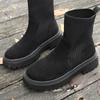Women's Heel Round Toe Knit Patchwork Boots British for Fall Winter