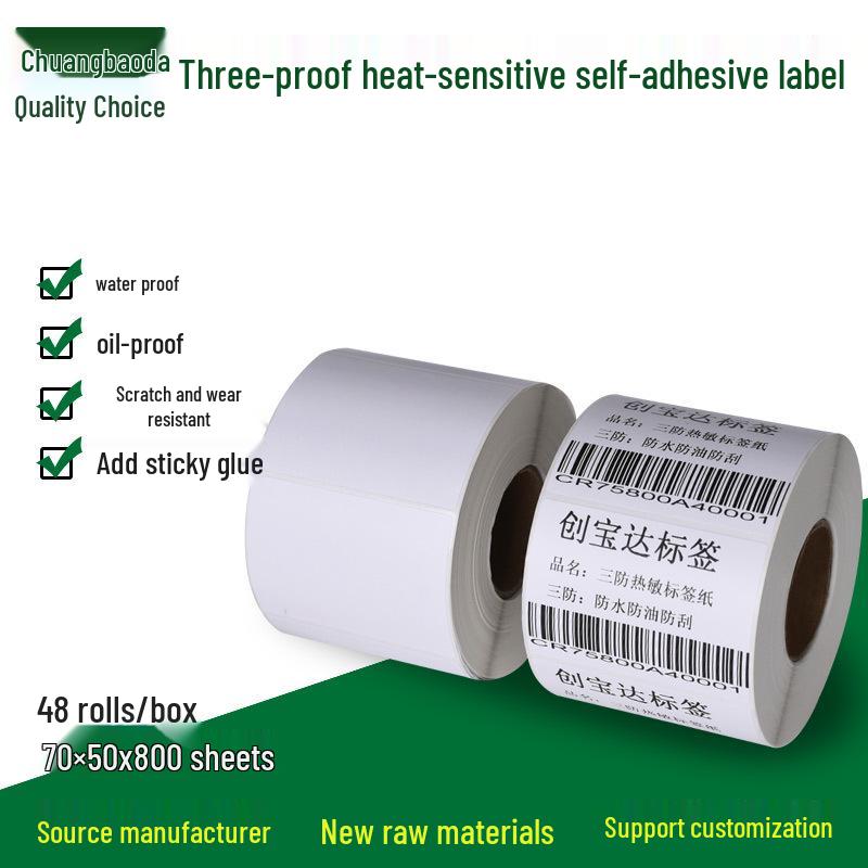 Waterproof Thermal Label Paper, 70x50mm, 800 Sheets, Adhesive Stickers for Thermal Printing
