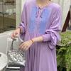 Summer Vintage Art Loose Long Dress Long-Sleeved Crew Neck Embroidered Dress