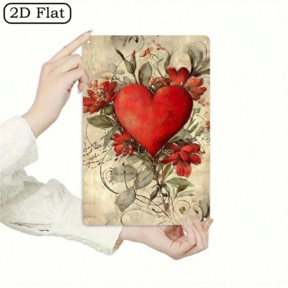 Metal Wall Art Sign, Vintage Heart Rustic Flower Decor for Living Room