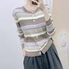 Early Autumn New Hanpai Fashion Casual Striped Stretch Open Button Long Sleeve Knitwear