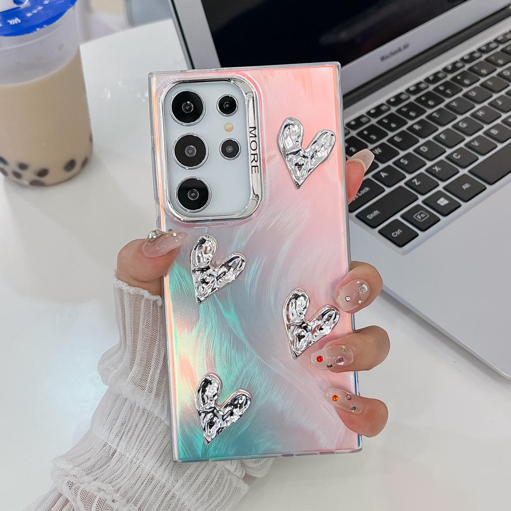Suitable for Samsung S25ultra Mobile Phone Case S24Plus Three Dimensional DIY Love Heart A16 Electroplated Laser Hard Case