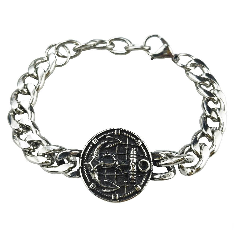 Hip Hop Stainless Steel Vintage Punk Skull Head Dragon Pattern Round Brand Sports Men's Bracelet Accessories