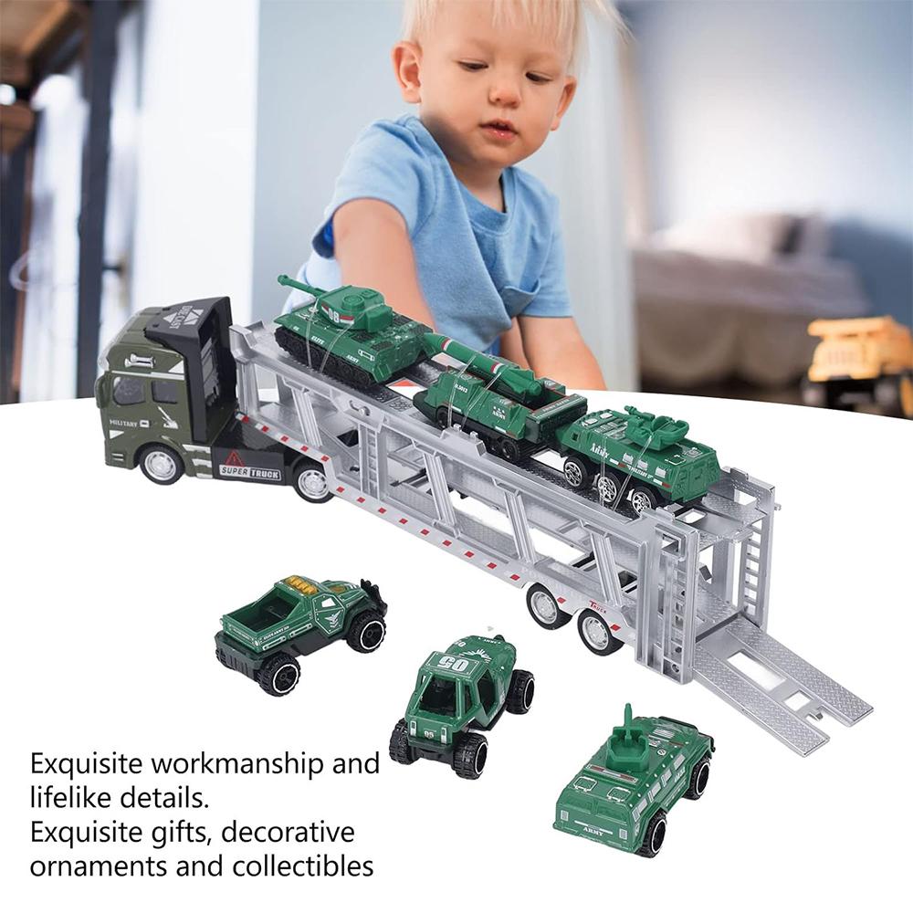1/48 Carrier Truck with Cars Toys Set Portable Alloy Plastic Transport Vehicle with Car Models for Gifts Ornament