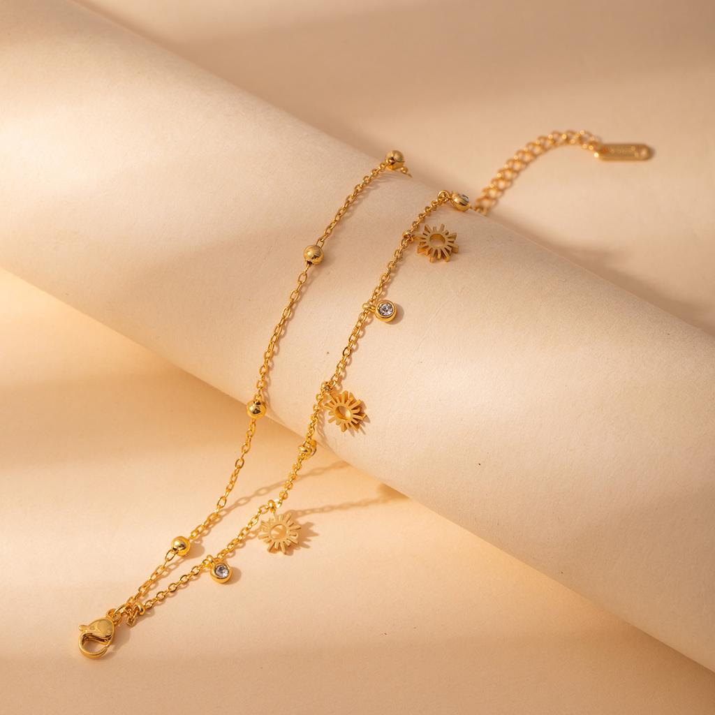 Light Luxury High-End Stainless Steel Diamond-Encrusted Bracelet, Moon Sun Love Geometry Does Not Fade Jewelry Women