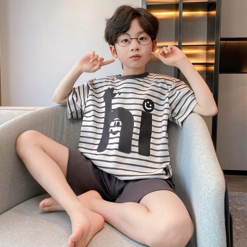 Boys Cotton Short Sleeve Pajama Set Lightweight Sleepwear Kids 8 Years Cartoon Print Home Outfit