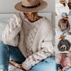 Women's Autumn Winter Chunky Knit Set V-Neck Cardigan Loose Cashmere Sweater Casual Knitwear