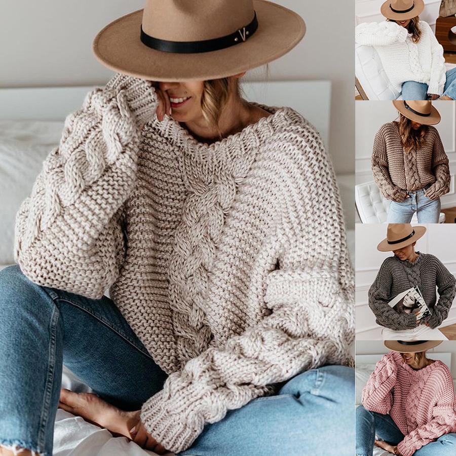 Women's Autumn Winter Chunky Knit Set V-Neck Cardigan Loose Cashmere Sweater Casual Knitwear