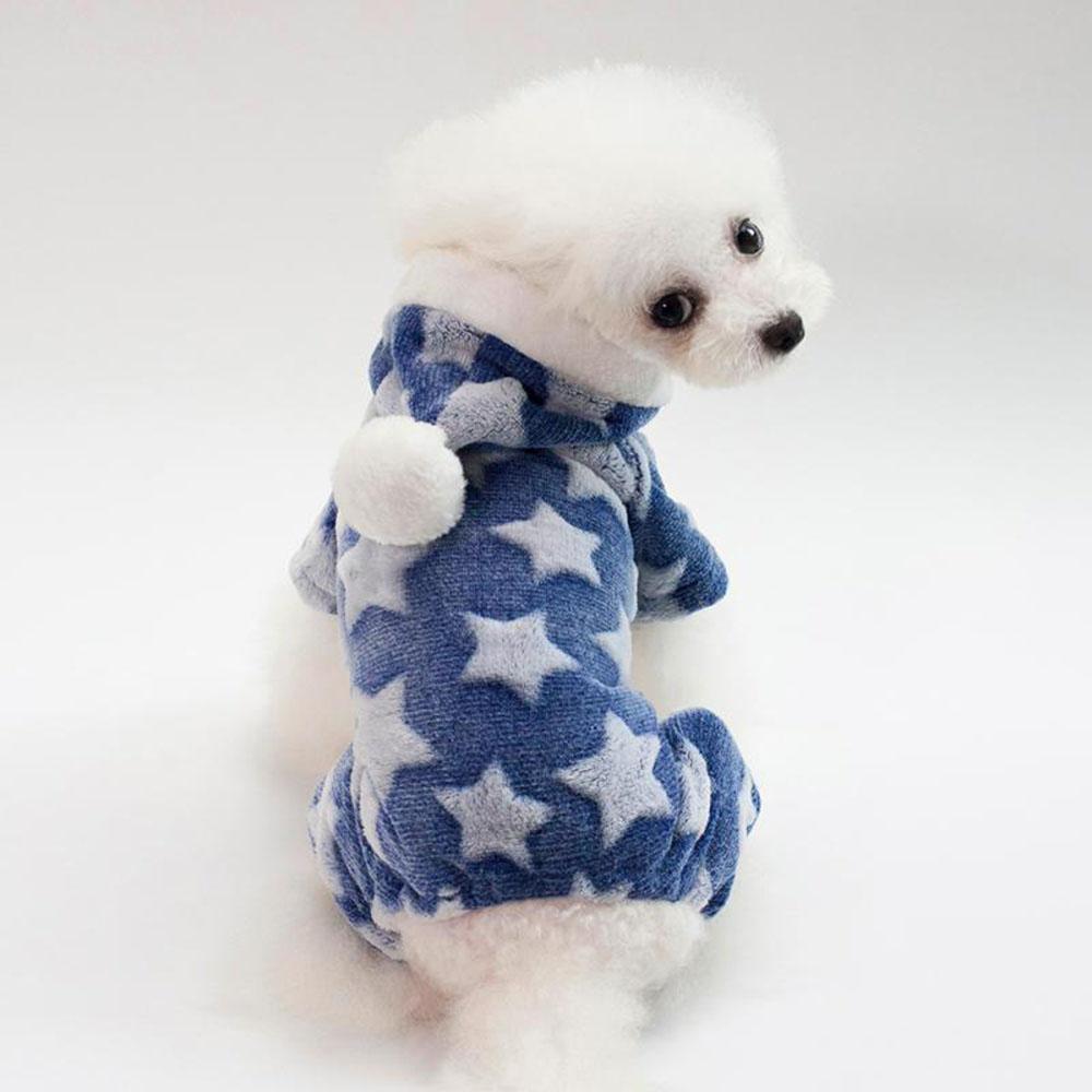 Small Dog Pajamas Pjs Doggy Onesie Clothes Soft Flannel Winter Warm Pet Sweater Hoodie Cute Star Doggy Jumpsuit Cat Apparel Coat