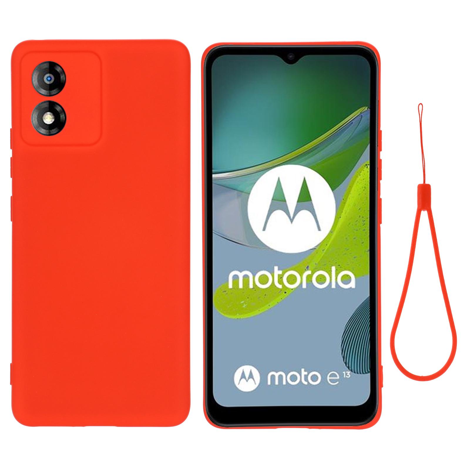 

For Motorola Moto E13 4G Anti-Dust Phone Case Liquid Silicone Soft Lining Phone Cover Shell with Strap Red
