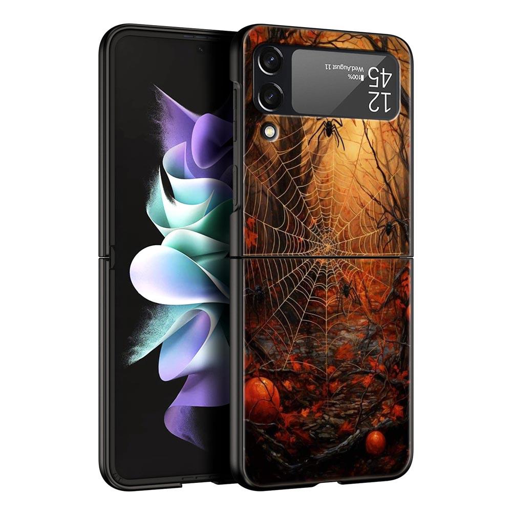 Spider Web Hard PC Phone Case For Samsung Galaxy Z Flip 7 6 5 4 Black Cover For Galaxy Z Flip 3 Foldable Shell Fundas Capas Bags