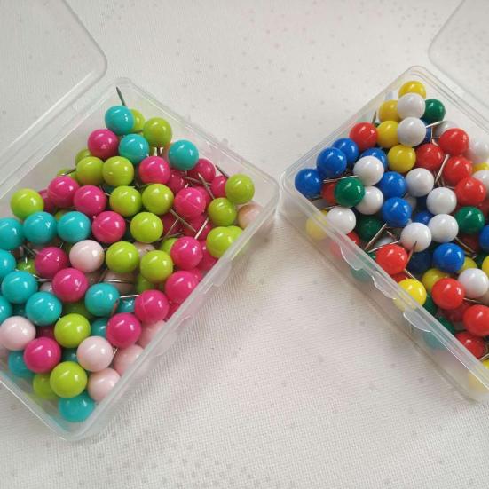 100Pcs Multi-Color Map Push Pins Round Head with Stainless Point Multi-Color Thumbnail Design Map Push Pins