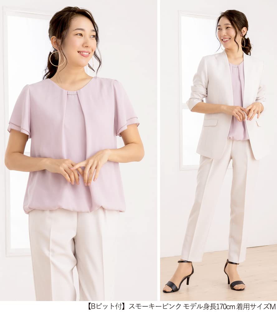 Blouse for short large cool biz smoky pink [Add Rouge] women, top, summer, innerwear, chiffon, sleeves, 8/10 sleeves, pullover, size, [s8066] 4L,