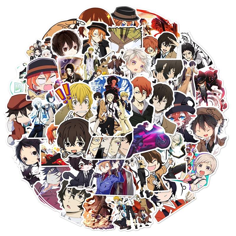 50pcs Bungo Stray Dogs Stickers Reusable Decor For Laptop Trolley Case Graffiti