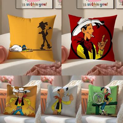 Cartoon Classic LLucky LLuke Cushion Cover Pillowcase Short Plush Invisible Zipper Room Sofa Cushion Cover