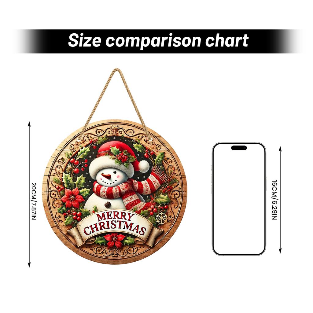 Christmas Wooden Hanging Sign with and Snowman - Holiday Door Decoration Ornament for Home