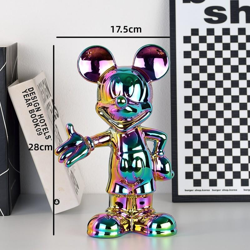Disney Cartoon Anime Mickey Mouse Figure Statue Resin Plating Welcome Gesture Sculpture Mickey Ornaments Coffee Bar Home Decor