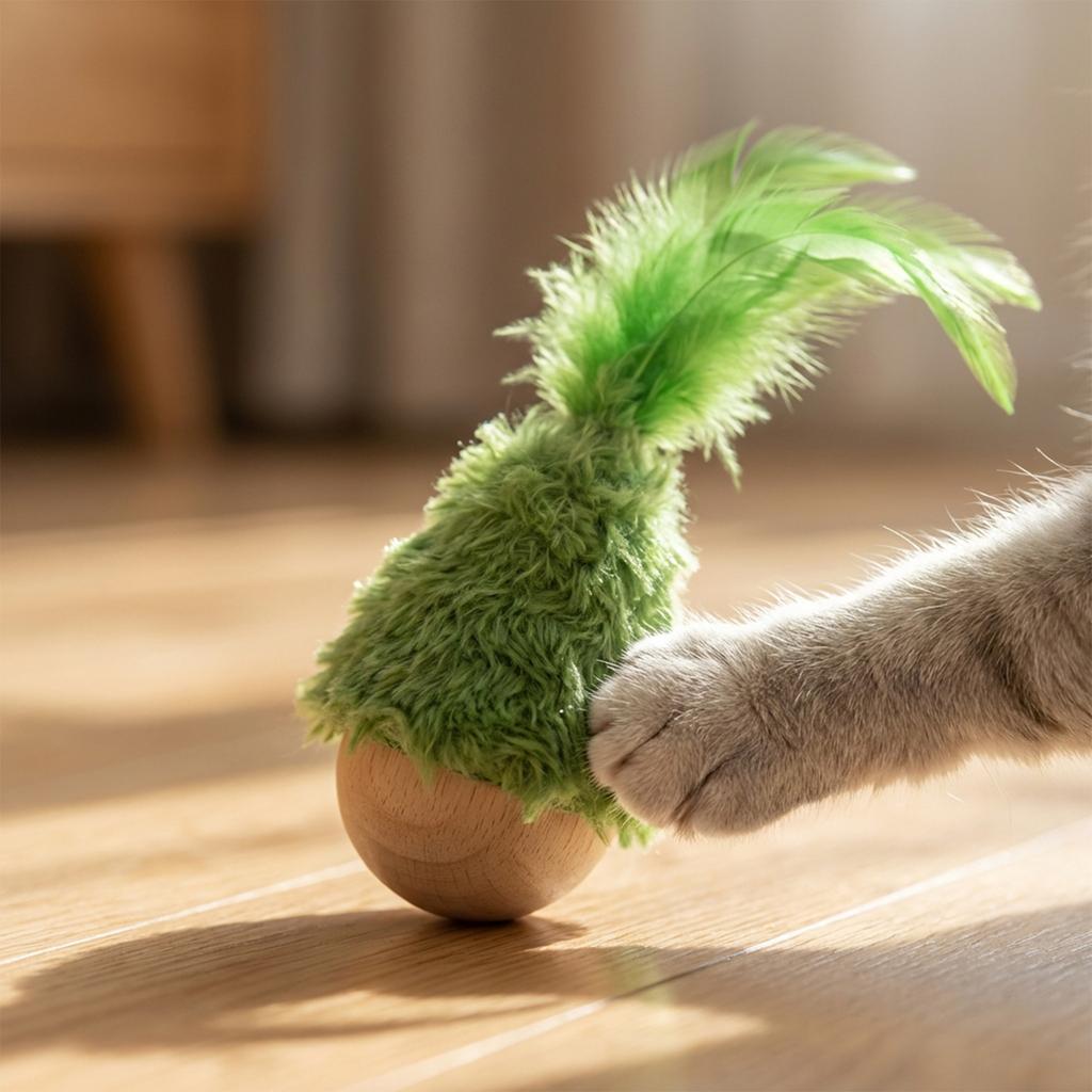 Jouet interactif pour chats, Balle oscillante pour chats avec plume et herbe à chat, Jouet auto-jouant pour soulager l'ennui et faire de l'exercice
