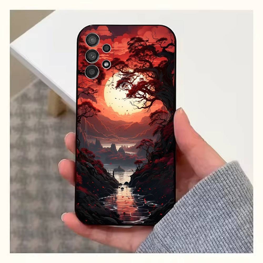Konststil Japanskt Telefonfodral För Samsung S22,S21,S20,S10,S9,S25,S24,S23,Ultra,FE,Plus,Lite,Mjuk Silikon Svart