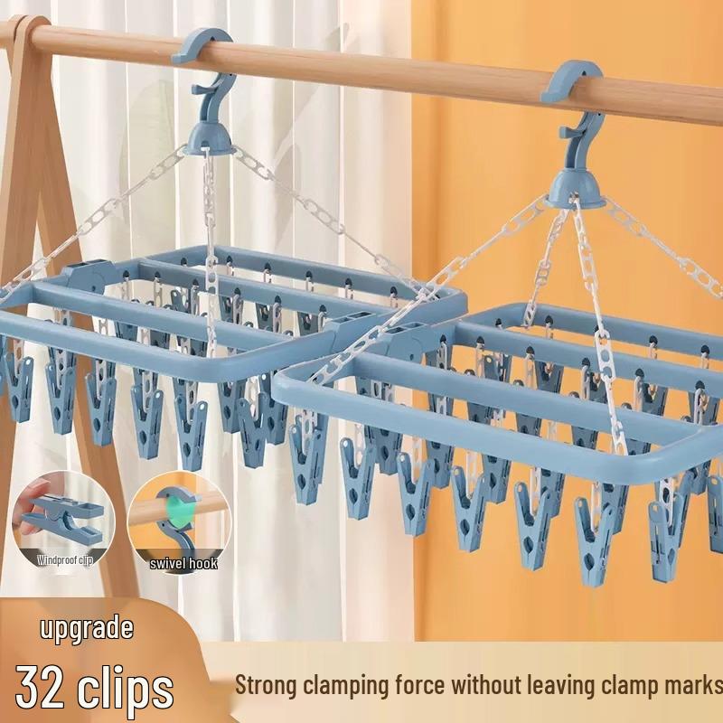 32-Clip Multi-Functional Plastic Drying Rack for Socks