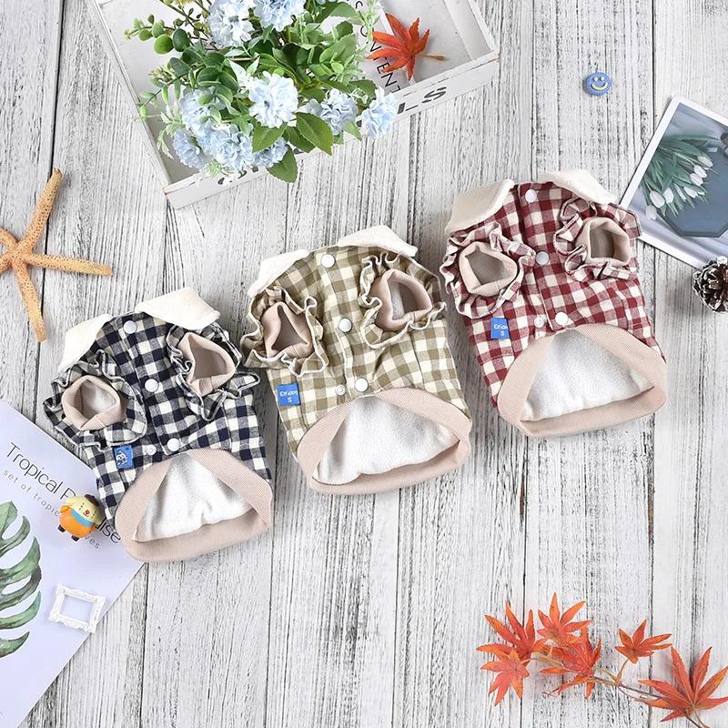 Toamnă Iarnă Animal de Companie Top cu Guler Scurt Carouri Jachetă Caldă Casual Haine Guler Câini Haine de Crăciun Câine Haine Câine pentru Câini Mici