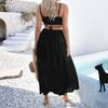 Women's Fashionable Casual Solid Color Bohemian Vacation High Waisted Patchwork Suspender Dress