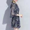 Summer Elegant Stand Collar Midi Dress Vintage Folk Printed Women's Clothing Commute Half Sleeve Spliced Waist A-Line Dresses