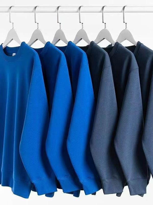 Men's American Style Fleece-Lined Hoodie 600G, Long Sleeve Round Neck Casual T-shirt, 2025 Collection.