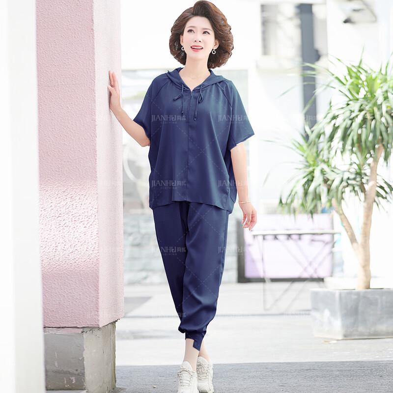 Women s Casual Summer Hooded T-shirt Two-Piece Set L