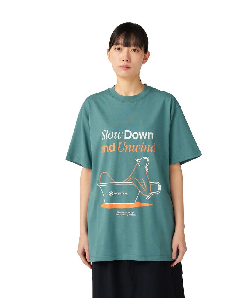 Snow Peak Relaxation T-Shirt TS-25AU005, Short Sleeve, Men's and Women's, Light Green, Size M