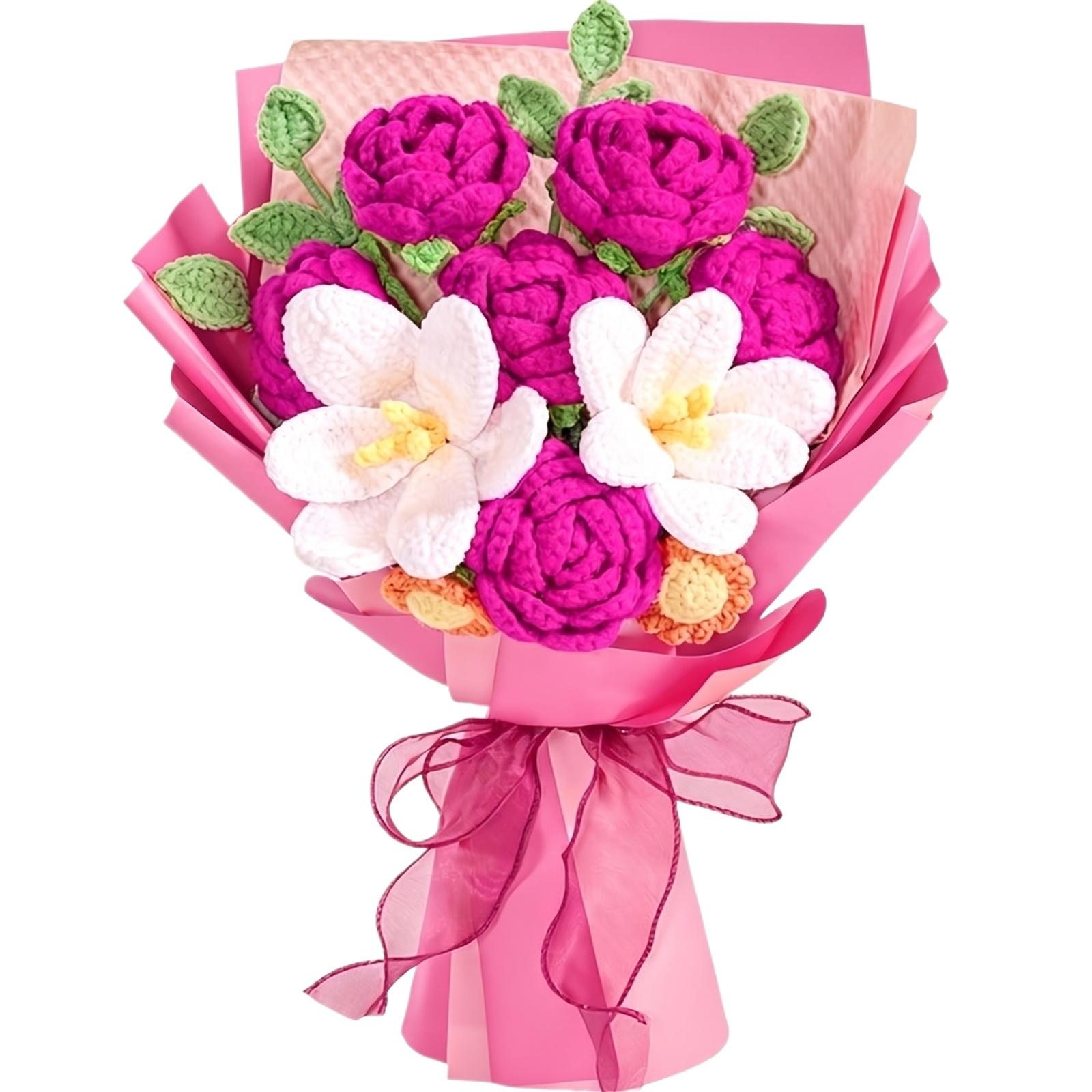 

Handmade Crochet Flower Bouquet with Knitted Floral Arrangement for Home Office Decor and Gift Presentations One Size