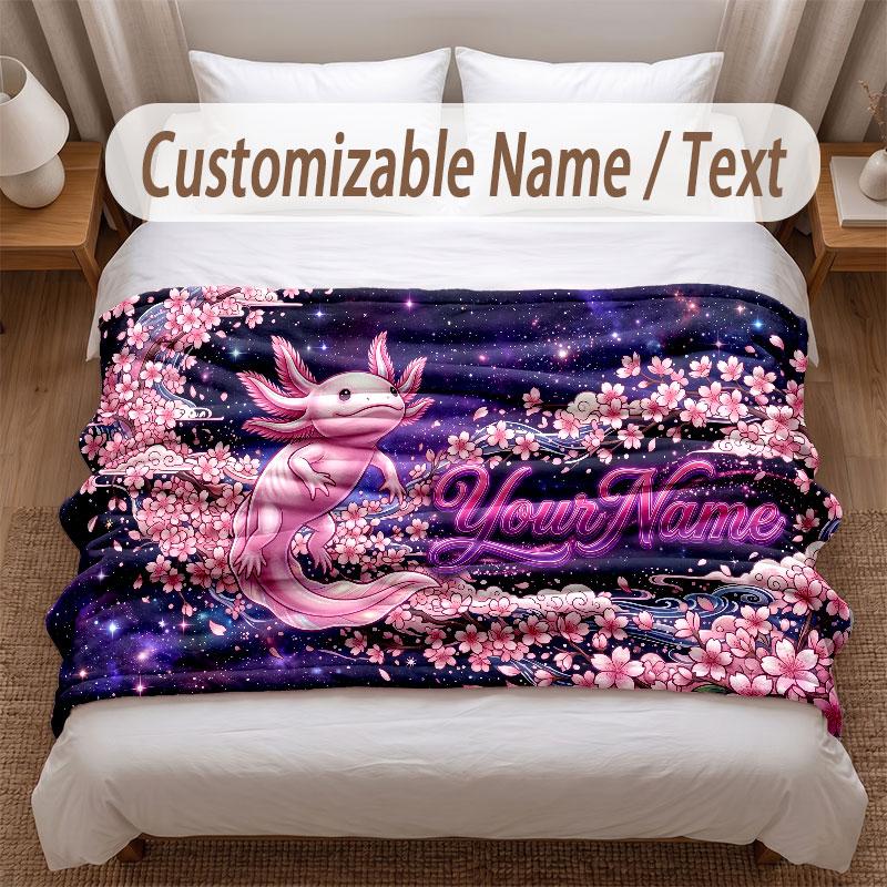 Axolotl Theme Soft Blanket Personalized Custom Name Text Print Warm Blanket Home Sofa Bedroom Decor