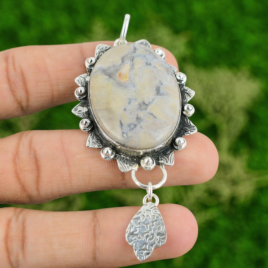 Natural Porcelain Jasper Sterling Silver Trendy Mother Artisan Pendant Jewelry