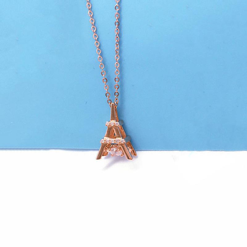 Purple Gold Light Luxury Colored Gold Plated Rose Gold Inlaid Zircon Shiny Crown Iron Tower Pendant Collarbone Chain