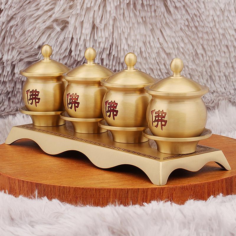 Brass Buddhist Offering Cups - Holy Water & Fruit Offering Set (3-Piece)