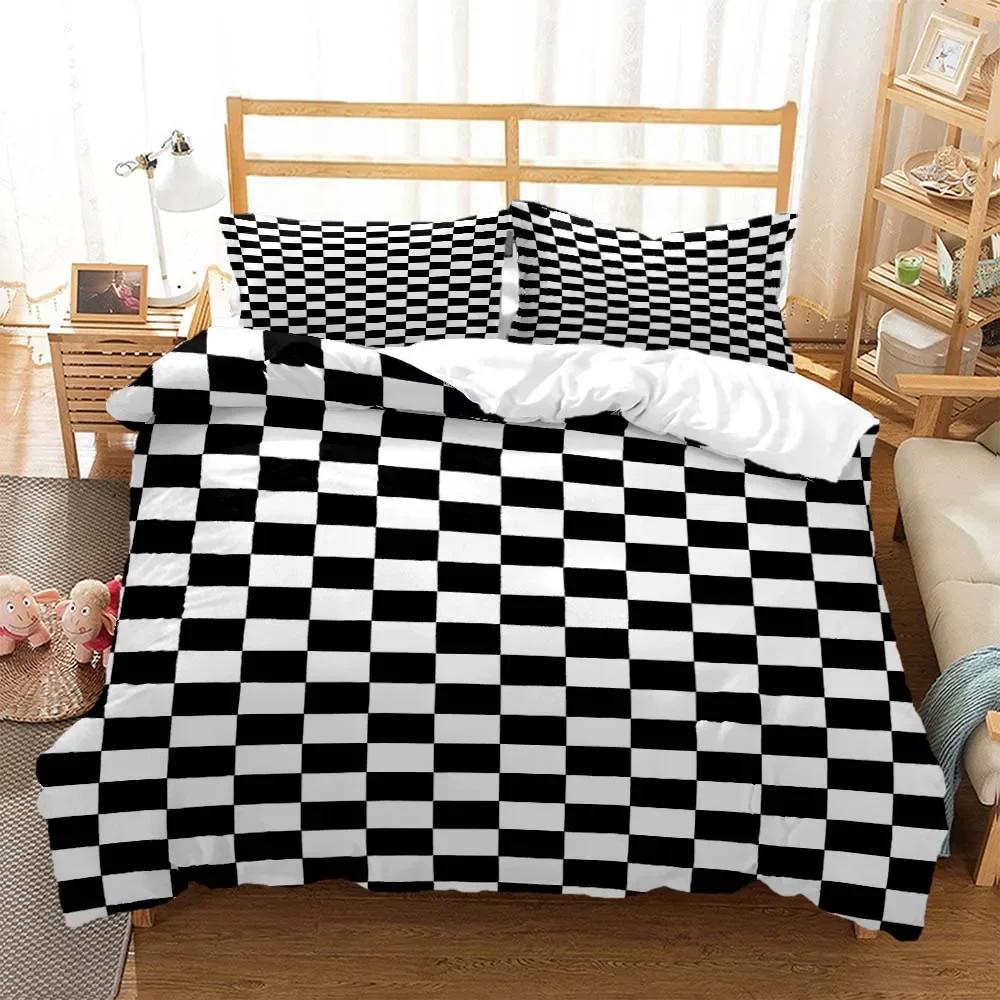 Gitter Chessboard Nordic Style 3D Printed Bedding Queen Bedding Set  D King Size Bedding Set Soft And Comfortable