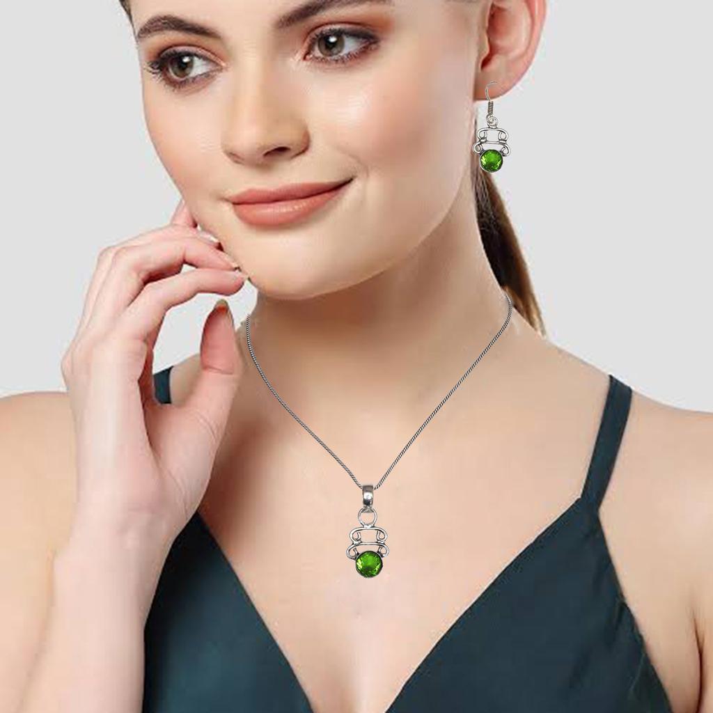 Ensemble de bijoux avec pendentif en péridot et collier en quartz 45,7 à 50,8 cm