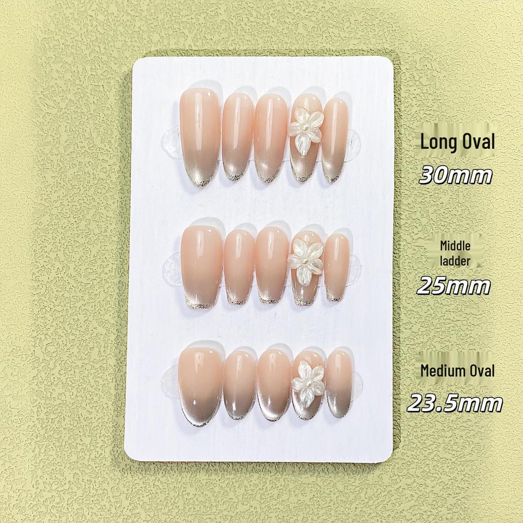 Influencer-Style Wearable Nails: High-End Translucent Gradient with 3D Flowers, Bride Style, Luxury Whitening, Handmade Hot Item