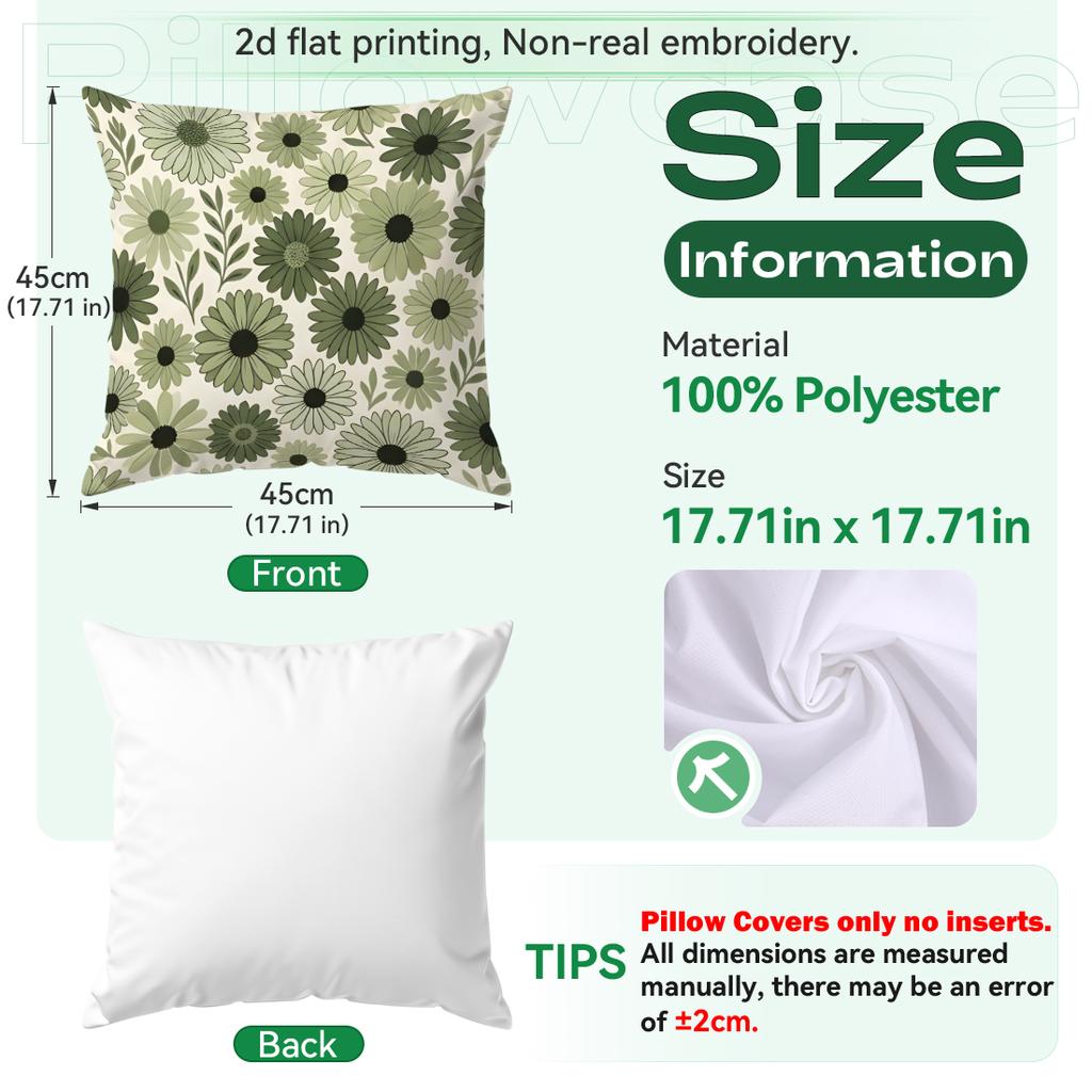 1pcs Green Flowers Cushions Pillowcase Polyester Cushion Cover Throw Pillow Pillowcover Home Car Sofa Decor