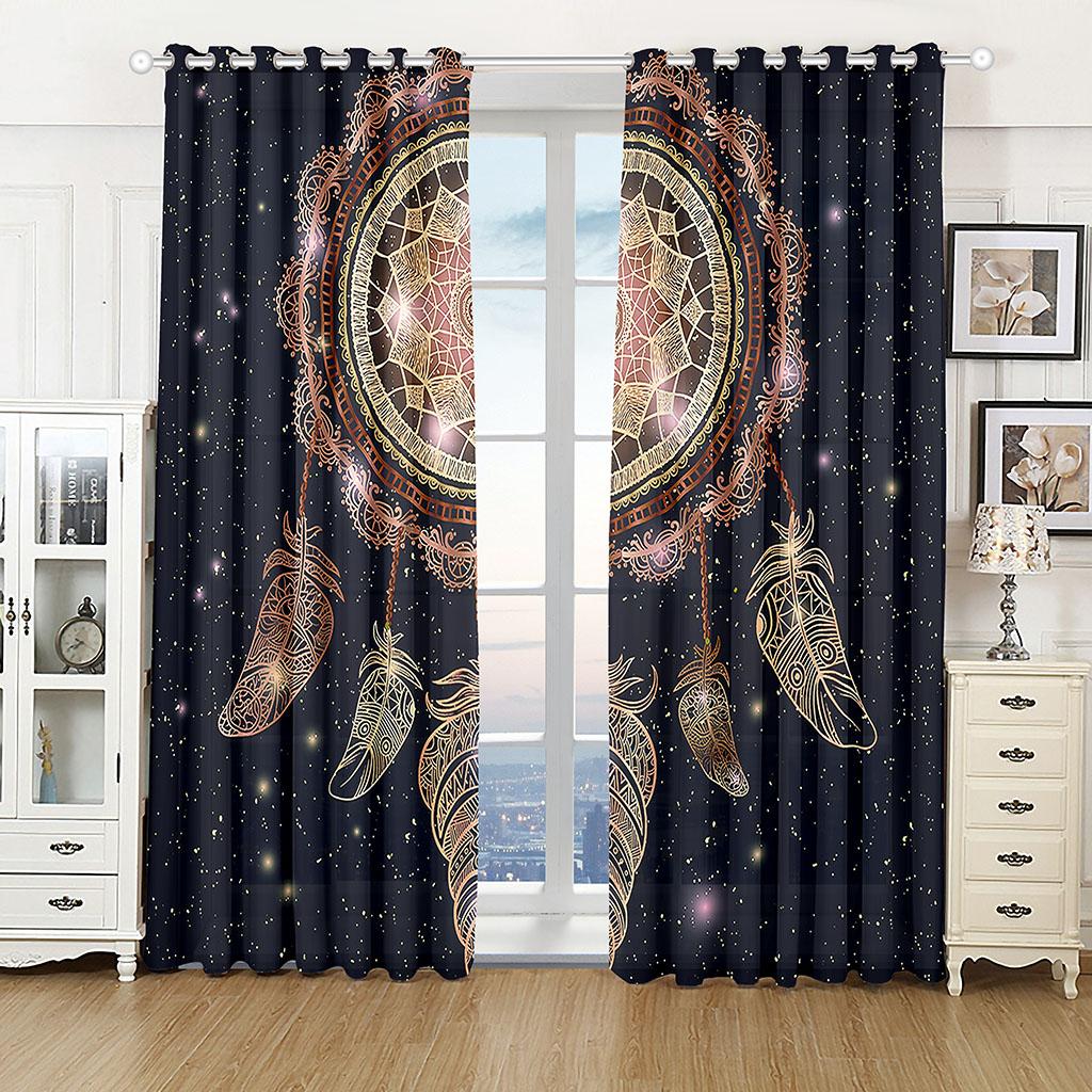 2pcs Dream Catcher Feather Line Anchor Window Curtains Home Decor Living Room Curtain Kitchen Draperies Curtains for Bedroom