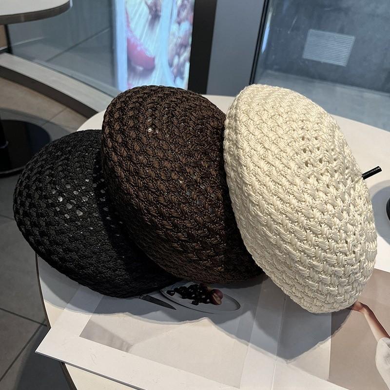 Small Fragrance Style Beret Hat For Women Summer Breathable Knitted Fashion Accessory