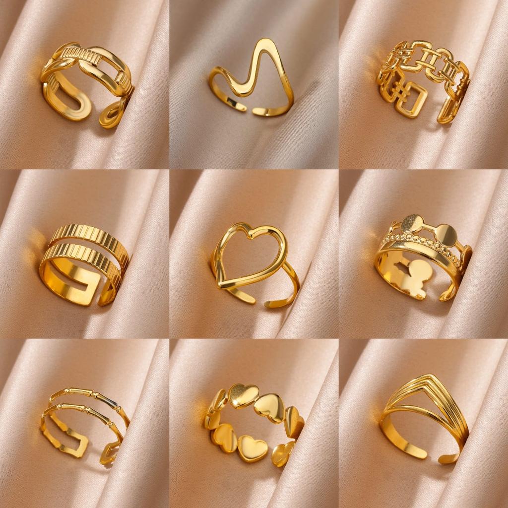 Anello aperto a forma di cuore in acciaio inossidabile color oro per donna, non scolorisce, alla moda, squisito, estetico, gioiello romantico per coppia