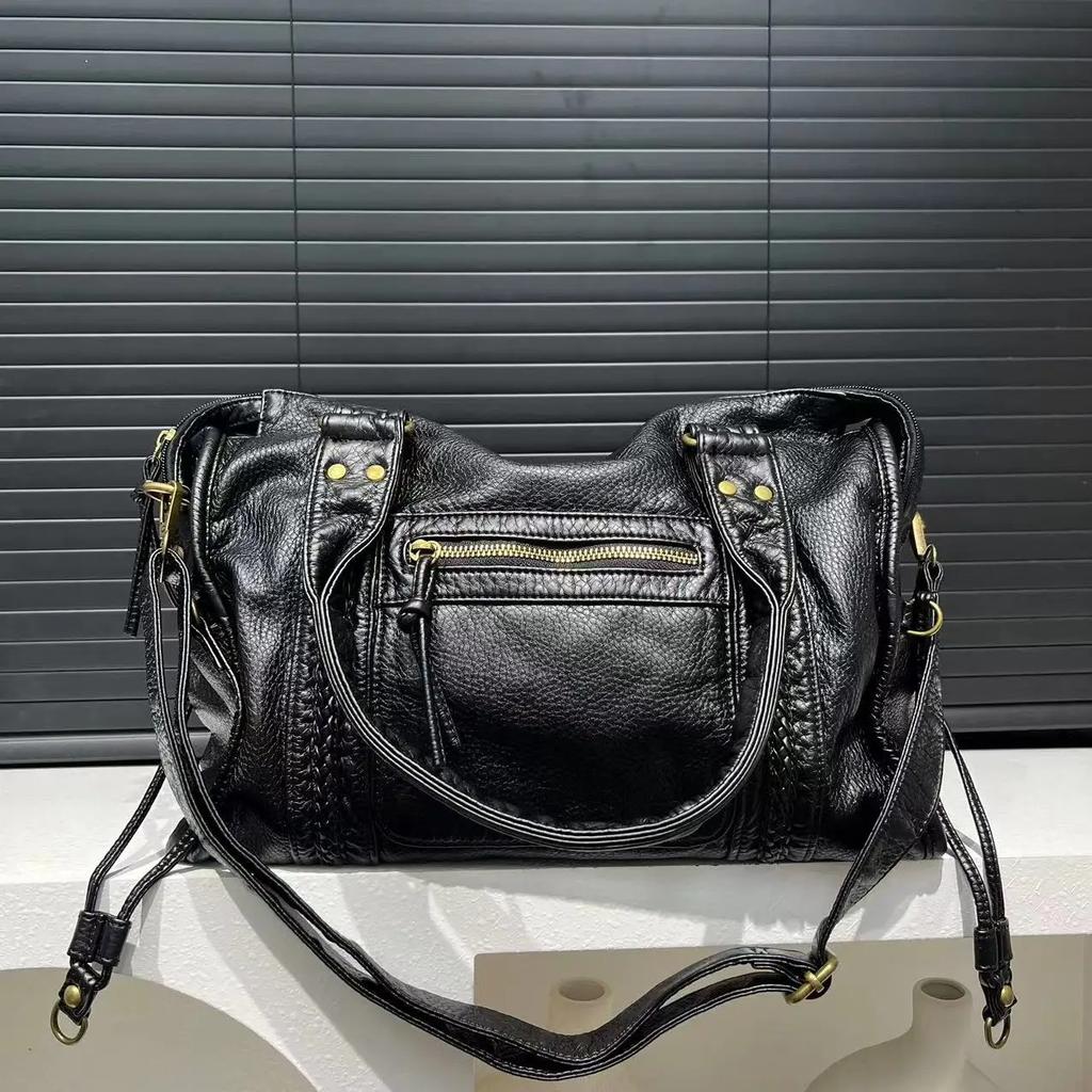 Luxury Soft PU Leather Motorcycle Bag Large Capacity Y2K Style Crossbody Shoulder Bag for Girls